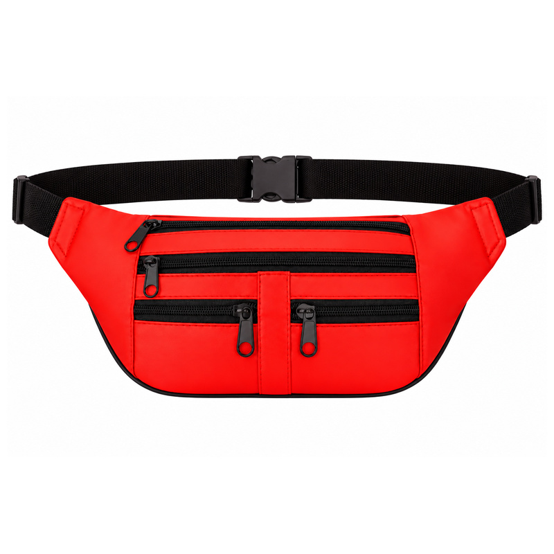 (image for) BB-05 Red Leather Bum Bag/Waist Bag W/5 Zips (New)